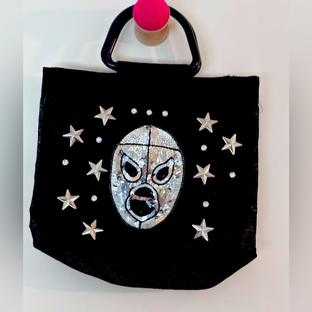 El Santo Studded Mesh Small Tote - Black